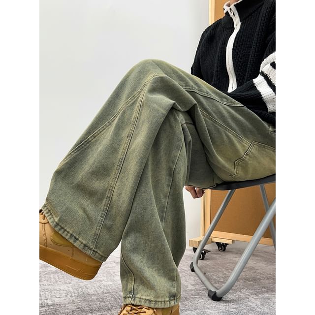 Fushet-Mid Rise Washed Wide Leg Jeans