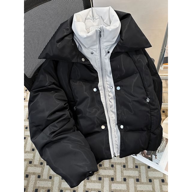 Fushet-Stand Collar Mock Two Piece Puffer Jacket