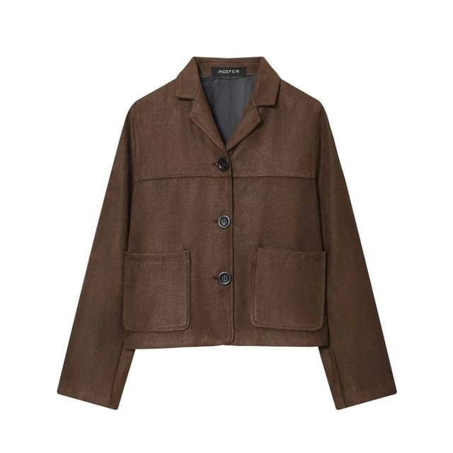 Gangacore-Collared Plain Faux Suede Button Jacket