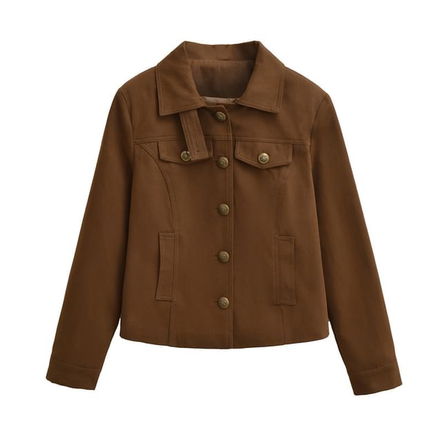 Gangacore-Collared Plain Panel Button Jacket