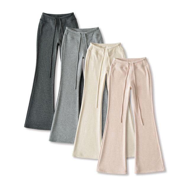 Gangacore-Drawstring Waist Plain Flared Pants