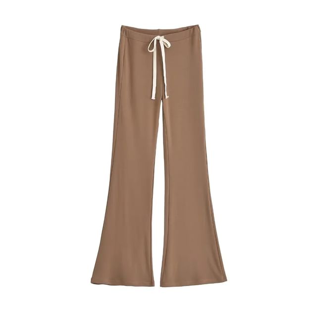 Gangacore-Drawstring Waist Plain Flared Pants