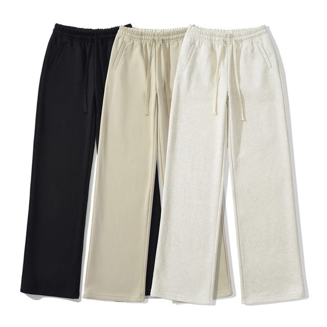 Gangacore-Drawstring Waist Plain Wide Leg Sweatpants