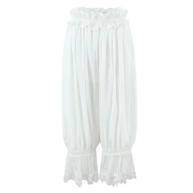 Gangacore-Elastic Waist Lace Panel Cropped Flared Pants
