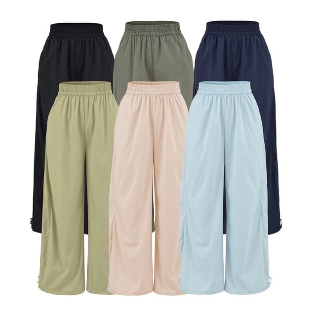 Gangacore-Elastic Waistline Plain Drawstring Wide Leg Pants