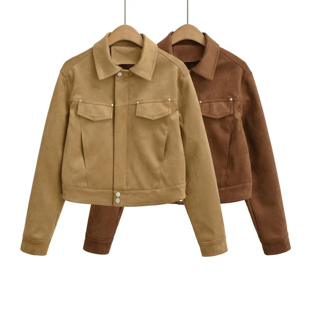Gangacore-Faux Suede Button-Up Jacket