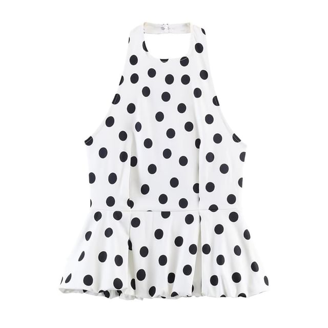 Gangacore-Halter Neck Dotted Bubble Mini A-Line Dress