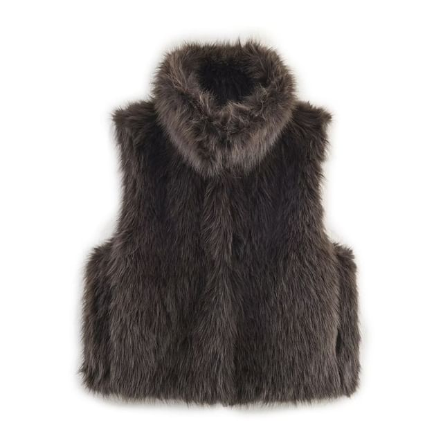 Gangacore-High Neck Fluffy Vest