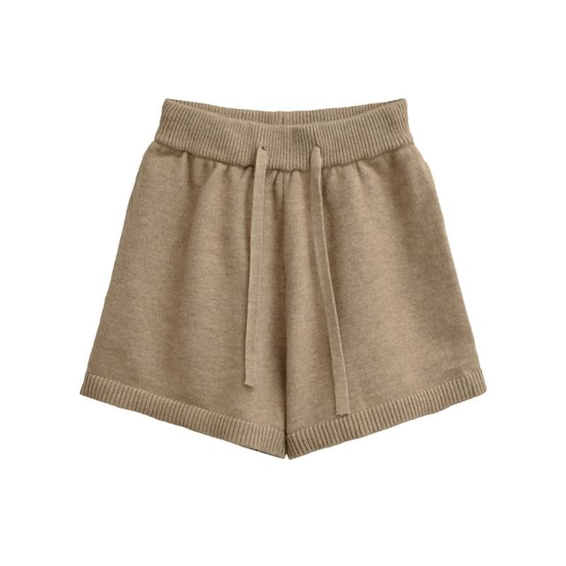 Gangacore-High Waist Plain Knit Shorts