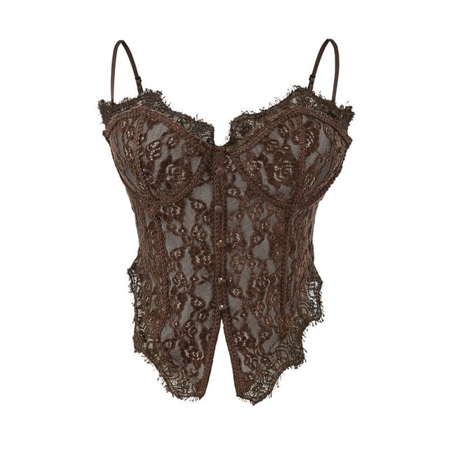 Gangacore-Lace Button-Up Crop Corset Top