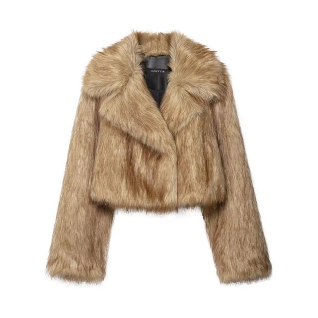Gangacore-Lapel Collar Fluffy Crop Jacket