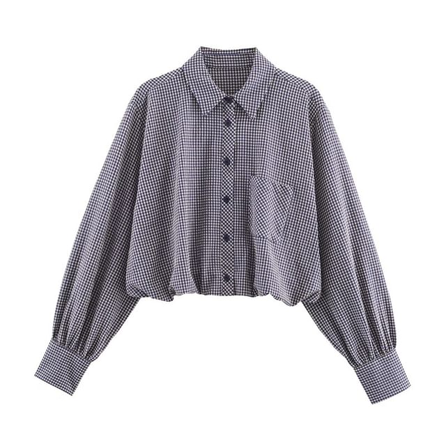 Gangacore-Long-Sleeve Collared Plaid Button Up Shirt