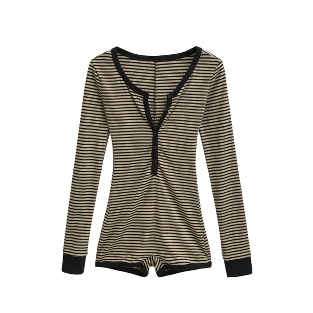 Gangacore-Long-Sleeve Henley Striped Romper