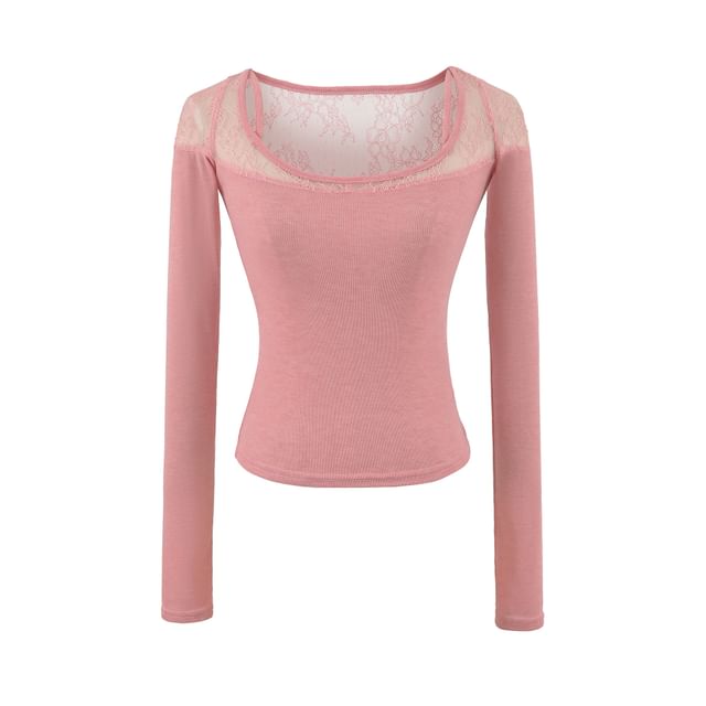 Gangacore-Long-Sleeve Square Neck Lace Top