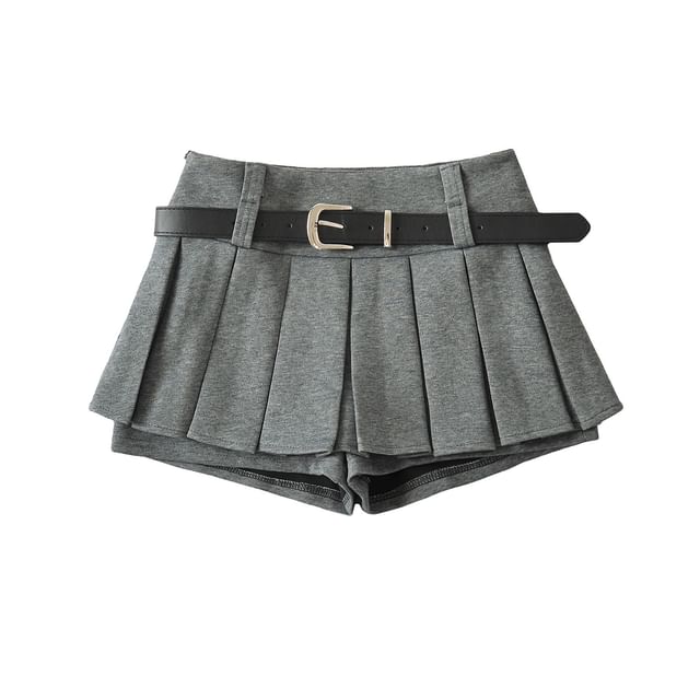 Gangacore-Mid Waist Plain Mini Pleated Skort