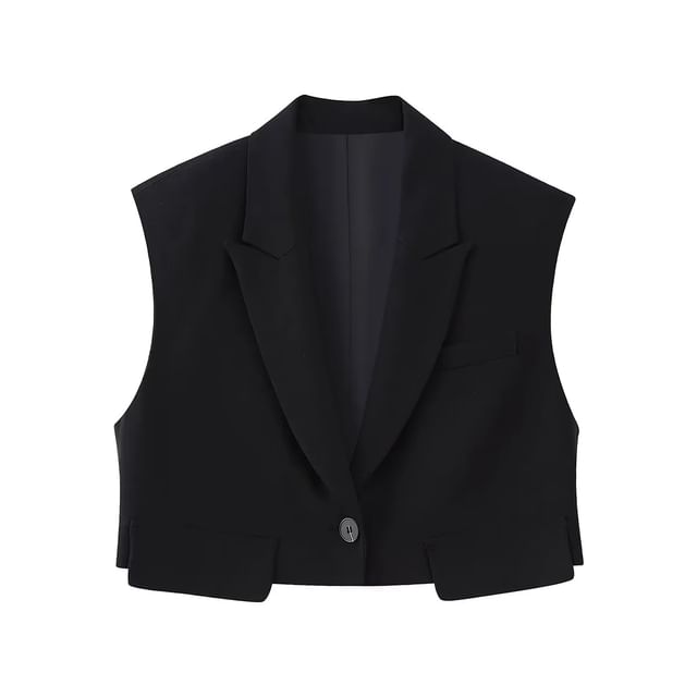 Gangacore-Peak Lapel One-Buttoned Plain Crop Vest