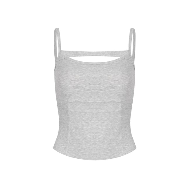 Gangacore-Plain Cutout Panel Padded Camisole Top