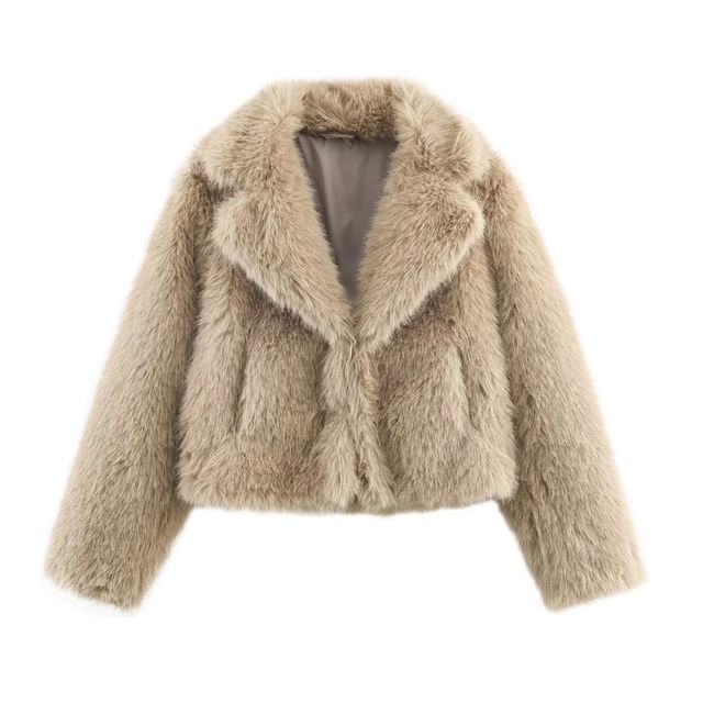 Gangacore-Plain Faux Fur Jacket