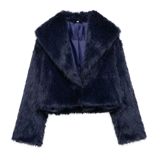 Gangacore-Plain Fluffy Button-Up Jacket