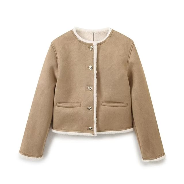 Gangacore-Plain Fringed Trim Single-Breasted Jacket
