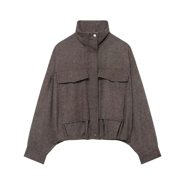 Gangacore-Plain High Neck Zip Jacket