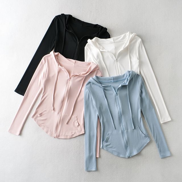 Gangacore-Plain Hood Zip Light Jacket