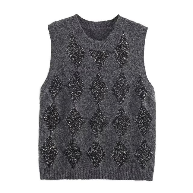 Gangacore-Round Neck Argyle Sweater Vest