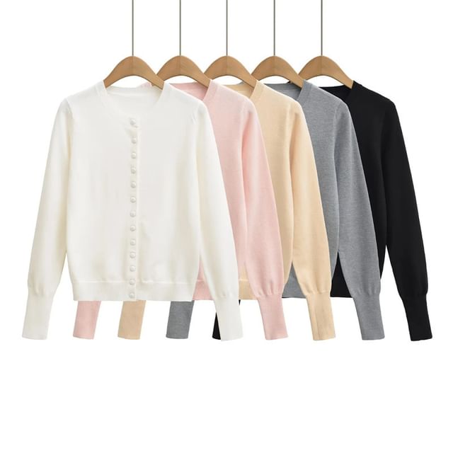 Gangacore-Round Neck Plain Button Up Cardigan