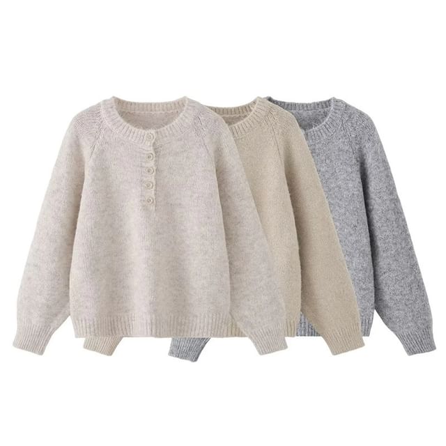 Gangacore-Round Neck Plain Henley Sweater