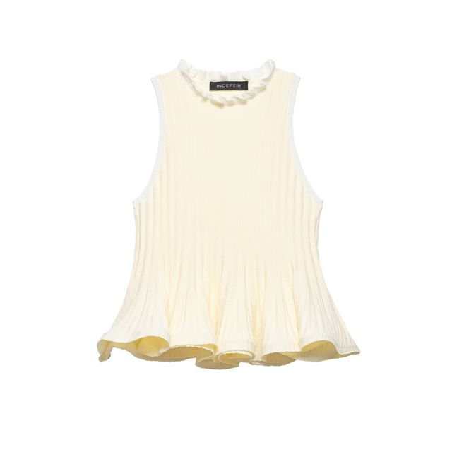 Gangacore-Sleeveless Round Neck Plain Ribbed Top