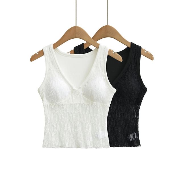 Gangacore-Sleeveless V-Neck Lace Top