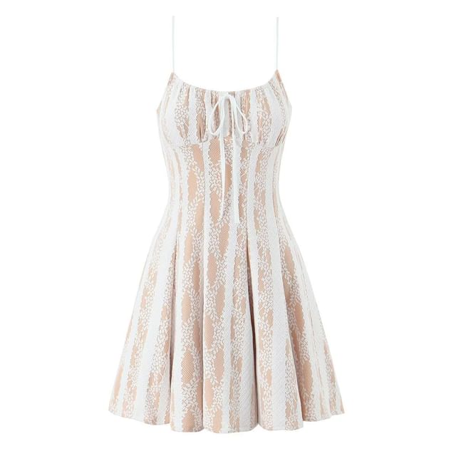 Gangacore-Spaghetti Strap Mini A-Line Lace Dress