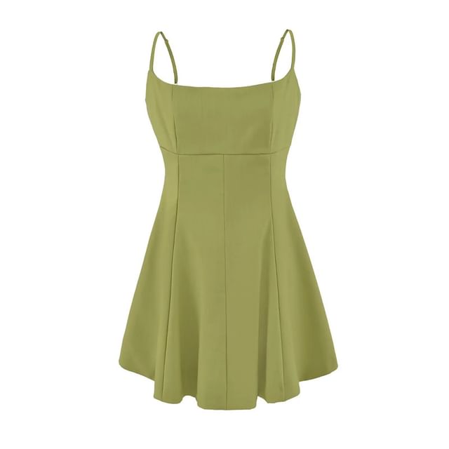 Gangacore-Spaghetti Strap Plain Mini A-Line Dress
