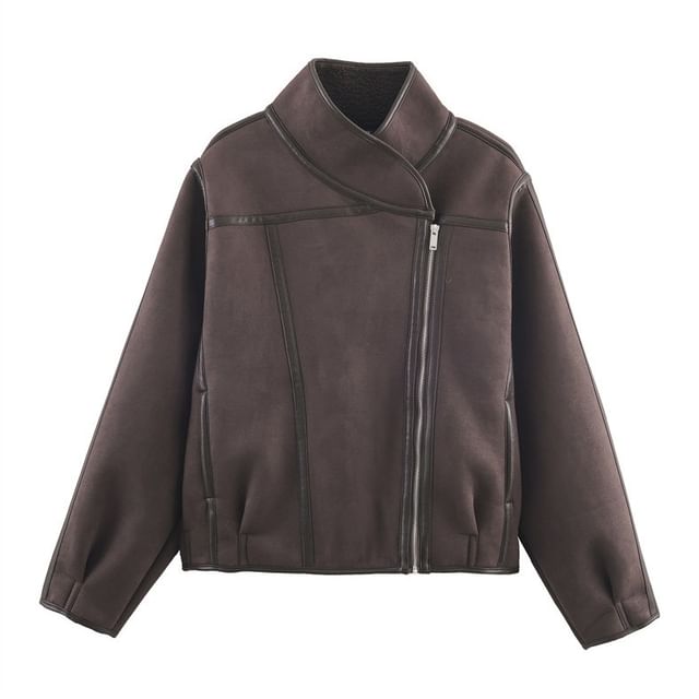 Gangacore-Stand Collar Plain Zip Jacket