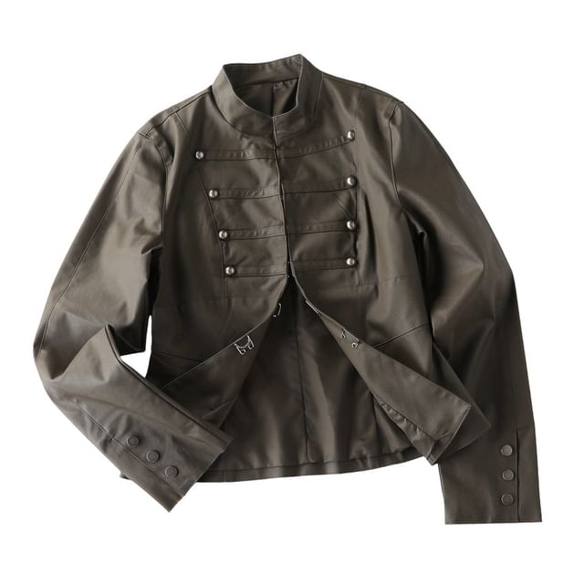 Gangacore-Stand Collar Plain Zip Napoleon Jacket