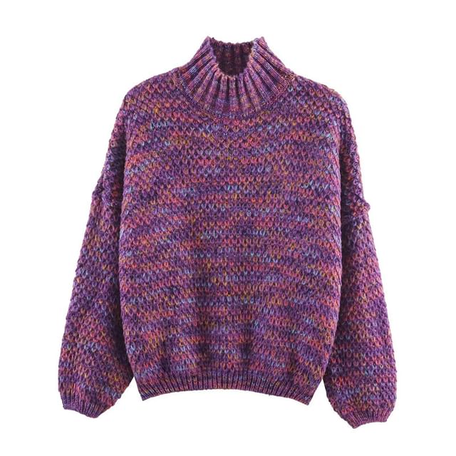 Gangacore-Turtleneck Drop Shoulder Melange Sweater