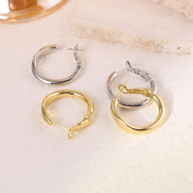 Gaya-Polished Alloy Leverback Hoop Earring