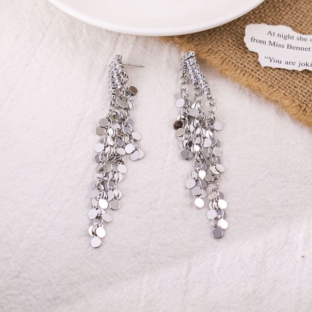 Gaya-Rhinestone Disc Fringed Alloy Earring