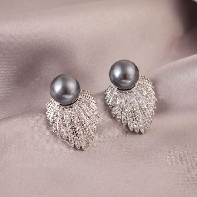 Gaya-Rhinestone Faux Pearl Stud Earring