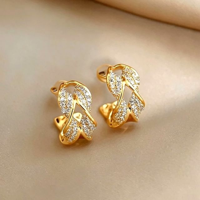 Gaya-Rhinestone Twisted Open Hoop Earring
