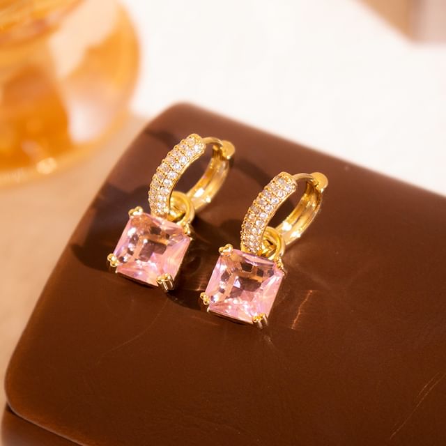 Gaya-Square Rhinestone Alloy Drop Earring