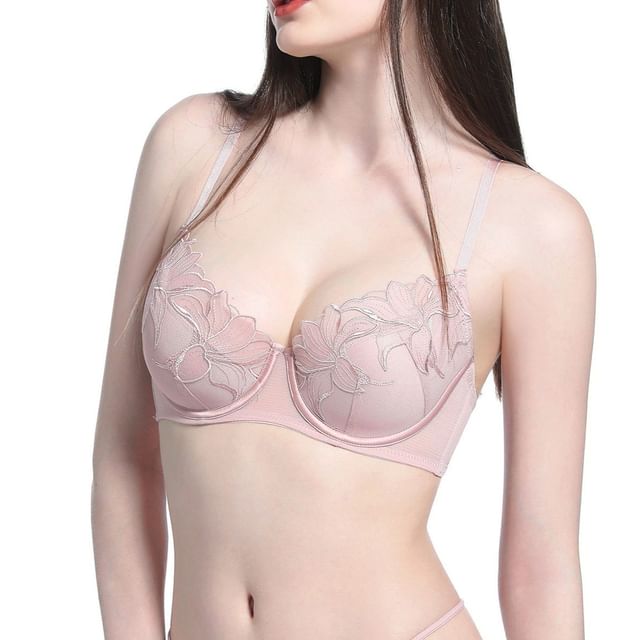 Gecko-Embroidered Mesh Bra