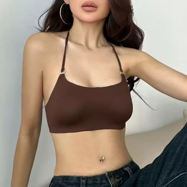 Gecko-Halter Neck Plain Bra Top