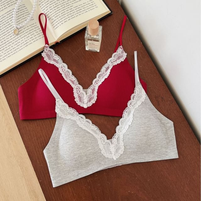 Gecko-Lace Trim Seamless Wireless Bra