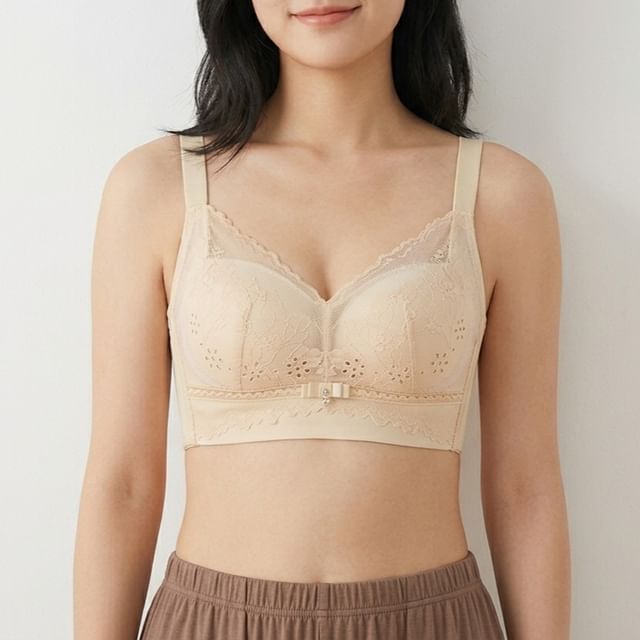 Gecko-Plain Bow Lace Wireless Bra