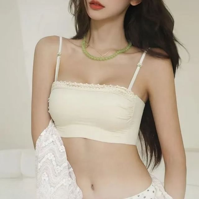 Gecko-Plain Lace Trim Seamless Wireless Bra