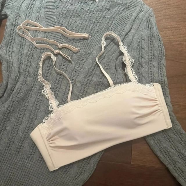 Gecko-Plain Lace Trim Seamless Wireless Bra