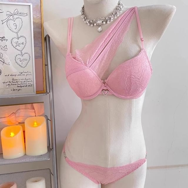 Gecko-Plain Panel Lace Bra Panty Set