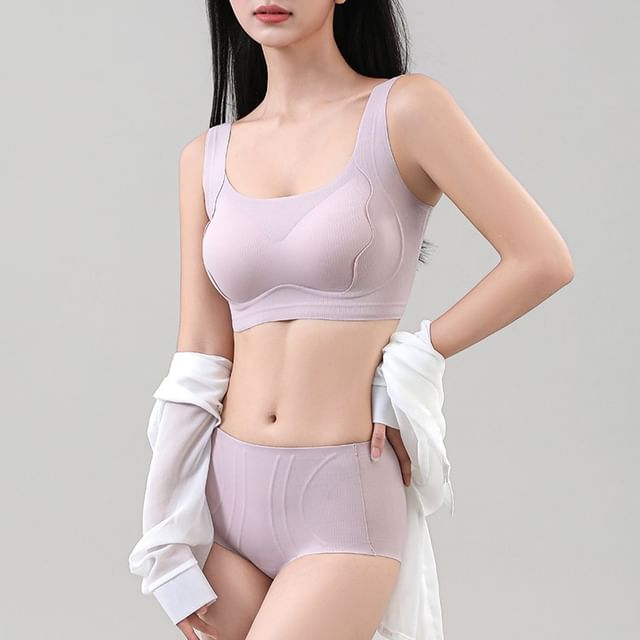 Gecko-Set Plain Seamless Wireless Bra Panty