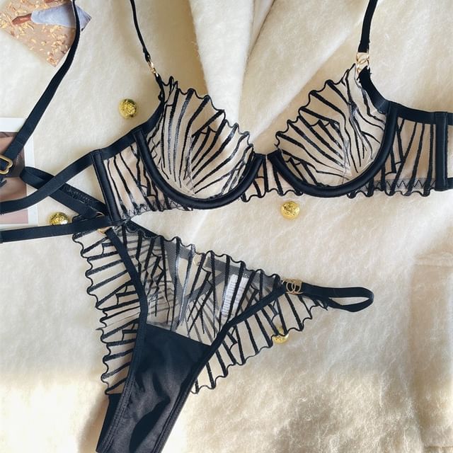 Gecko-Sheer Two Tone Bra Thong Set